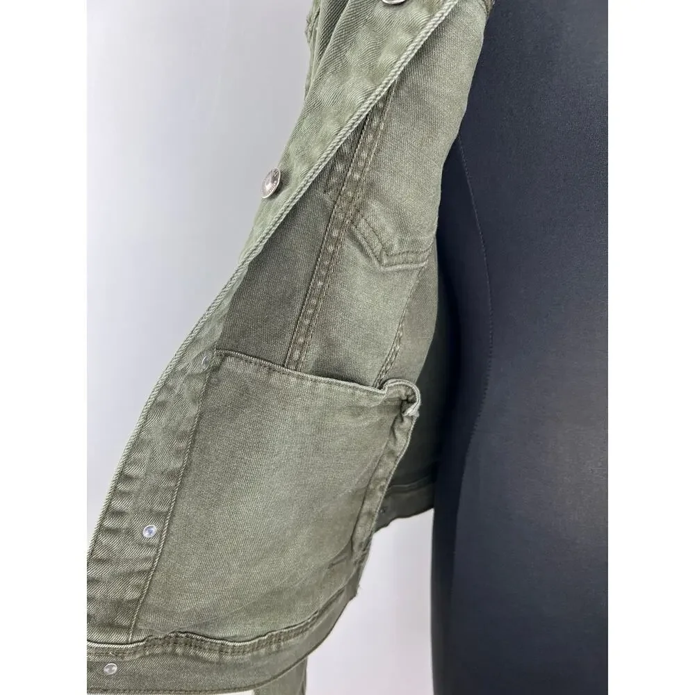 ZARA Olive Green Long Sleeve Button-Down Collared Patch Pocket Jacket Size M